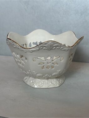 PS Paul Sebastian Limited Edition 1996 Ivory Bowl Candy Candle Holder Gold Trim